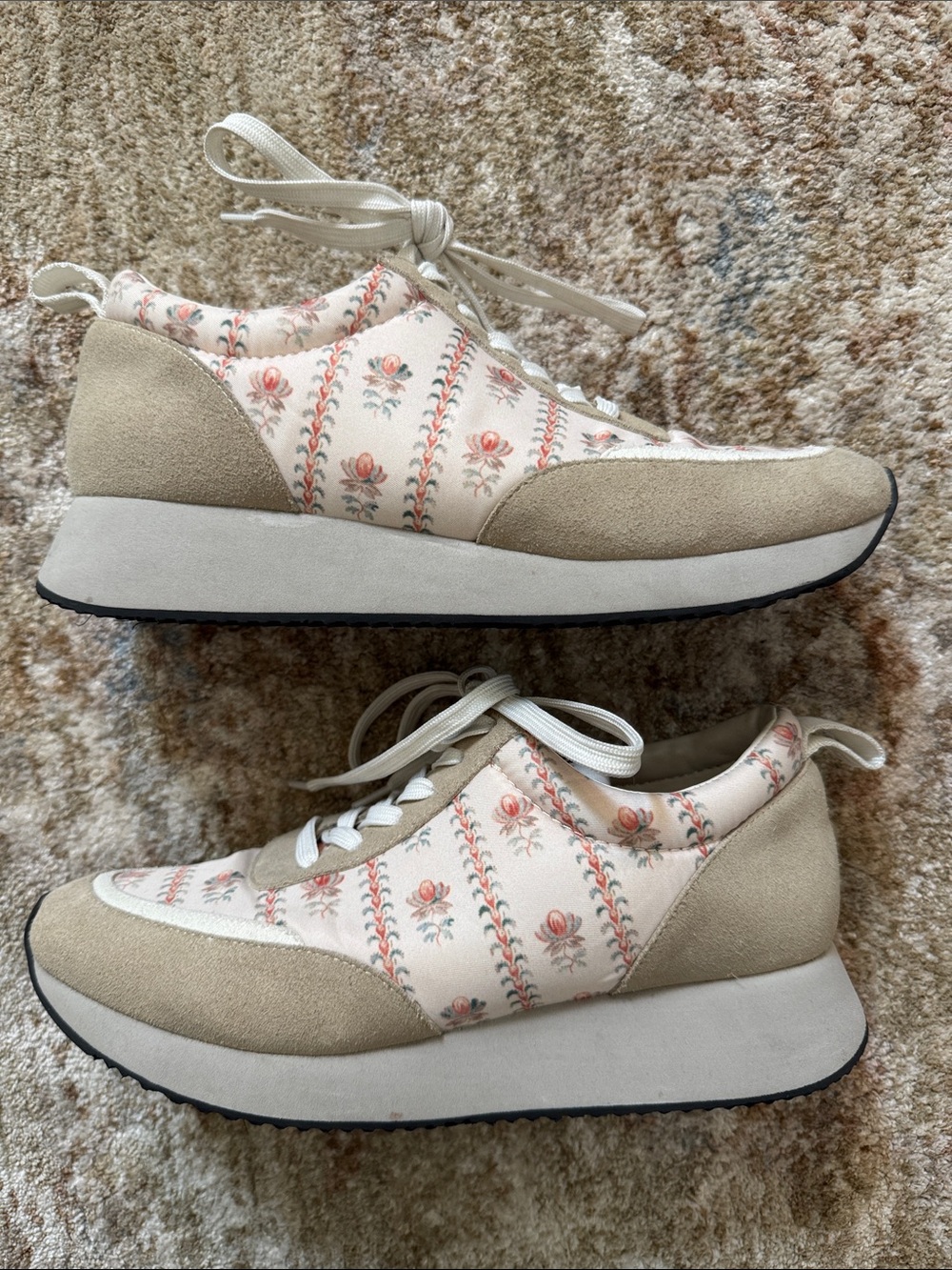 Loeffler Randall Cream Floral Lace-Up Sneakers